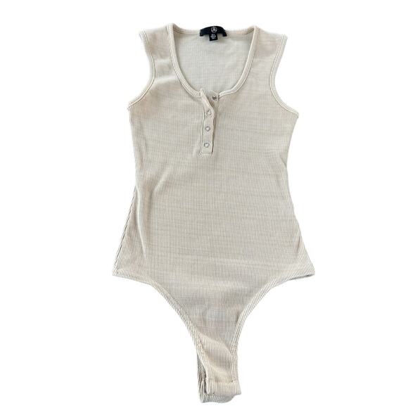 Missguided Cream Ribbed Knit Sleeveless Henley Bodysuit Women's Size US 2 - Picture 1 of 7